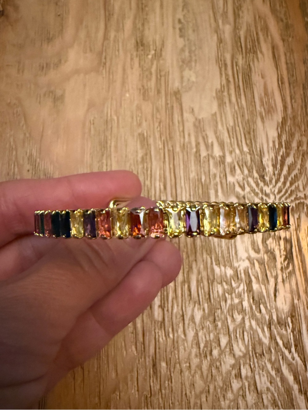 Gold Multicolor Gemstone Cuff Bracelet — Vibrant Gold-Tone Baguette Stones